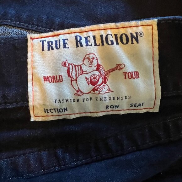 True Religion Rocco Relaxed Skinny Jeans Blue Denim Dark Wash Sz 33 flap Pocket - Picture 10 of 14